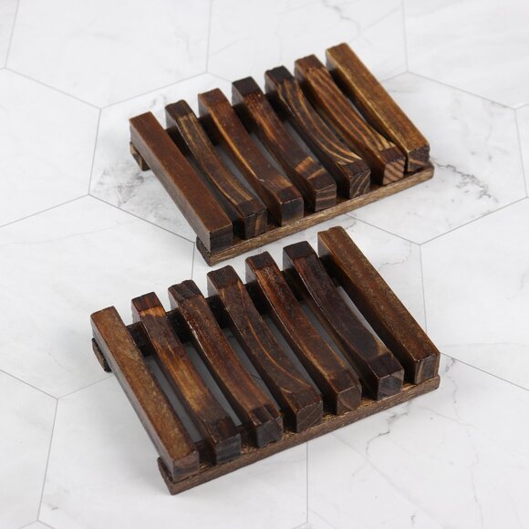Set of 2 Natural Wood Soap Holder Storage - Picture 1 of 4